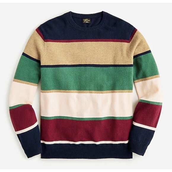 NWT J.Crew 100% Cashmere Crewneck Sweater Stripe BI838 Mens Size Medium M $168 - Picture 1 of 11